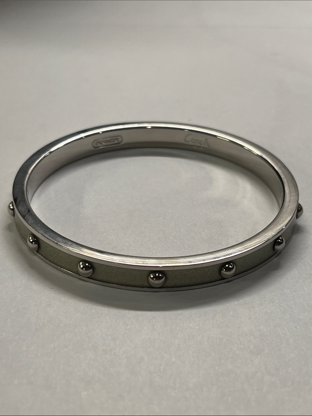 Coach Silvertone Silver Enamel Studded Bangle Bracelet EUC